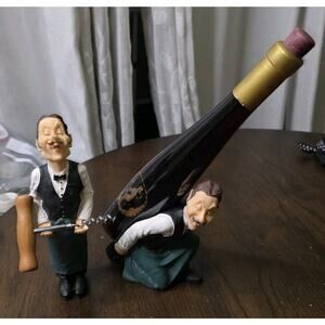 Vintage James the Butler Wine Bottle and Corkscrew Holders - bottle included